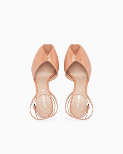 Emporio Armani White Patent Leather Open-Toe Heeled Sandals