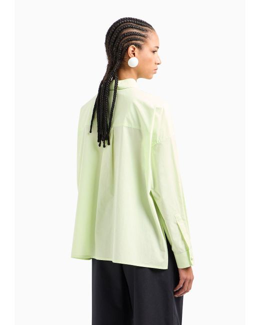 Emporio Armani Green Poplin Shirt With Asymmetric Hem And Patch Pocket