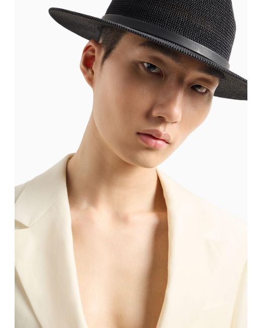 Emporio Armani Black Paper-yarn Fedora Hat With Strap for men