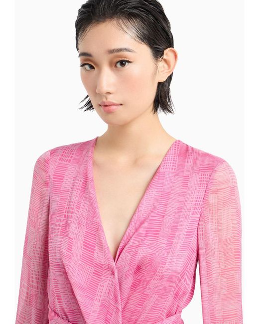 Robe À Encolure Croisée En Mousseline De Soie À Imprimé Géométrique All Over Emporio Armani en coloris Pink