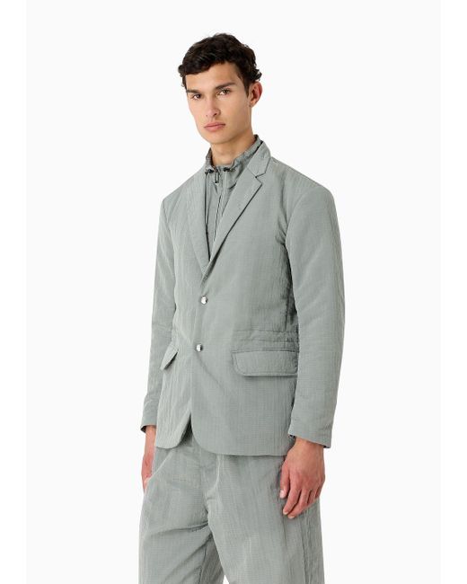 Emporio Armani Gray Single-breasted Jacket With Full-zip Detachable Inner Panel In Lightweight Nylon Seersucker for men
