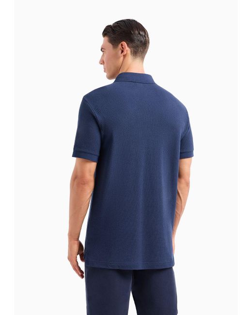 Emporio Armani Blue Piqué Polo Shirt With Black Label Plate for men