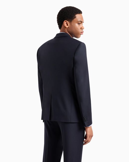 Emporio Armani Blue Single-Breasted, Virgin-Wool Jacket for men