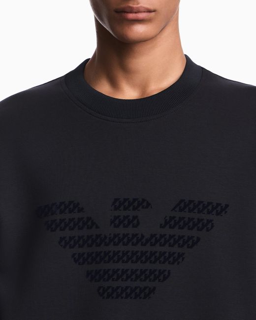 Emporio Armani Blue Double Jersey Sweatshirt With Large Flocked Logo for men