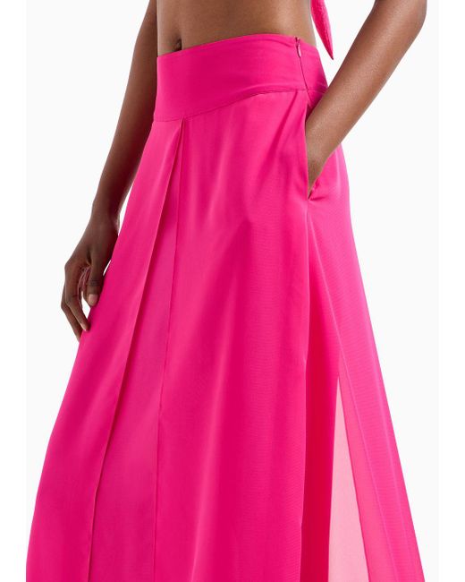 Emporio Armani Pink Panelled Georgette Long Skirt With Peplum