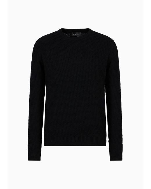 Emporio Armani Black Asv Wool And Lyocell-blend Jumper In A Plain Front And Back Knit for men