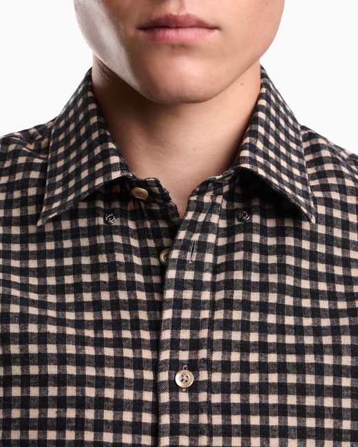 Emporio Armani Gray Long-Sleeve Micro-Check Flannel Shirt for men