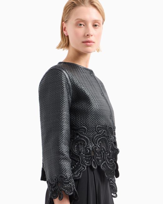 Emporio Armani Gray Leather Outerwear