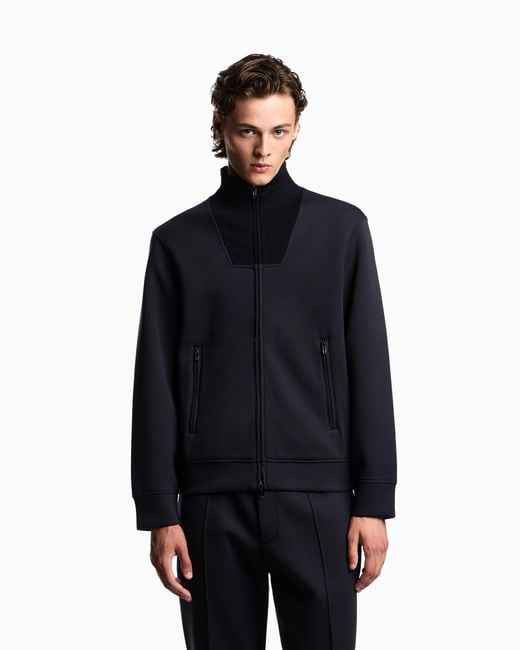 Sweat-Shirt En Jersey Double À Fermeture Zippée Intégrale Travel Essential Emporio Armani pour homme en coloris Blue
