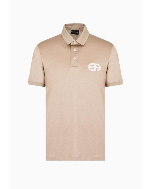 Emporio Armani Natural Lyocell-blend Jersey Polo Shirt With Asv Logo Raised Embroidery for men