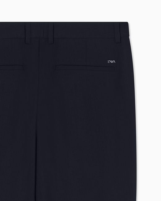 Emporio Armani Blue Travel Essential Light Wool Trousers for men