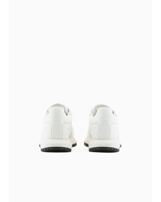 Emporio Armani White Armani Sustainability Values Recycled Nylon Sneakers With Regenerated Saffiano Details for men