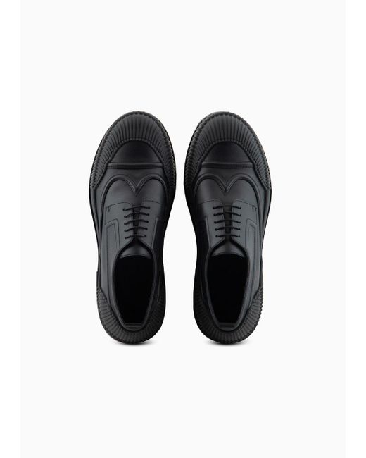 Emporio Armani Black Leather Lace-ups With Rubber Toe And Sole for men