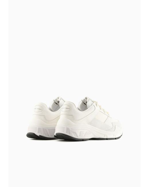 Emporio Armani White Suede Sneakers With Knit Details for men