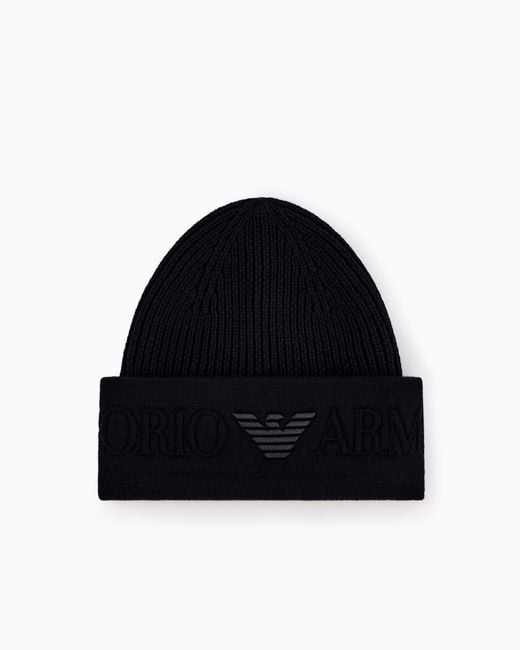 Emporio Armani Men's Black Beanie Hat