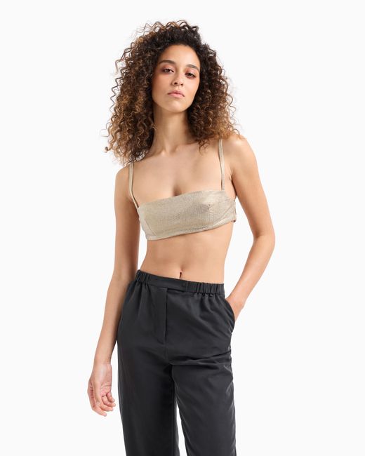 Emporio Armani White Rhinestone-Covered Bandeau Top With Shoulder Straps