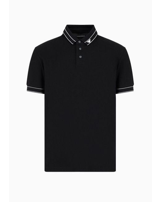 Emporio Armani Black Jersey Polo Shirt With Placed Logo for men