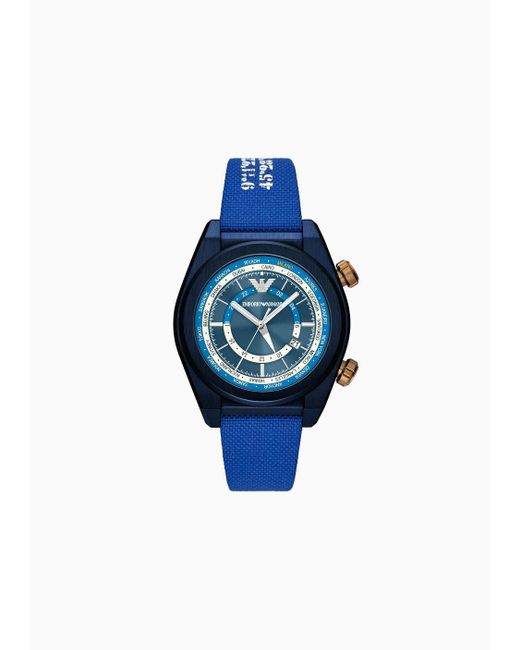 Emporio Armani Dual Time Blue Textile Watch for men