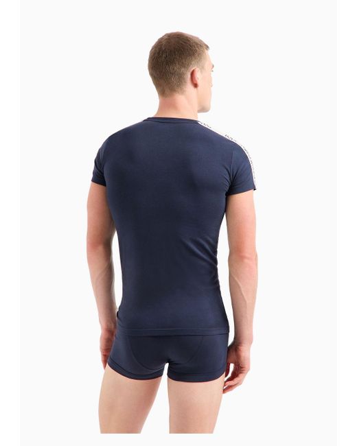 T-shirt De Détente Coupe Slim En Coton Biologique Avec Bande Logo Asv Emporio Armani pour homme en coloris Blue