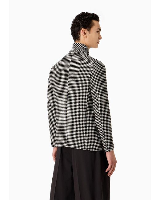Emporio Armani Gray Guru-collar Jacket With Off-center Fastening In Armure Virgin Wool With A Checkerboard Motif for men