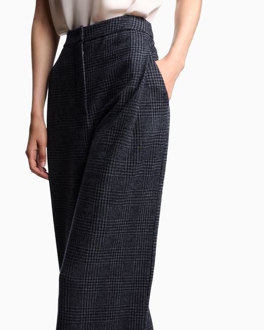 Pantalon Avec Pinces En Maille Jersey Compacte Prince-De-Galles Icon Asv Emporio Armani en coloris Blue