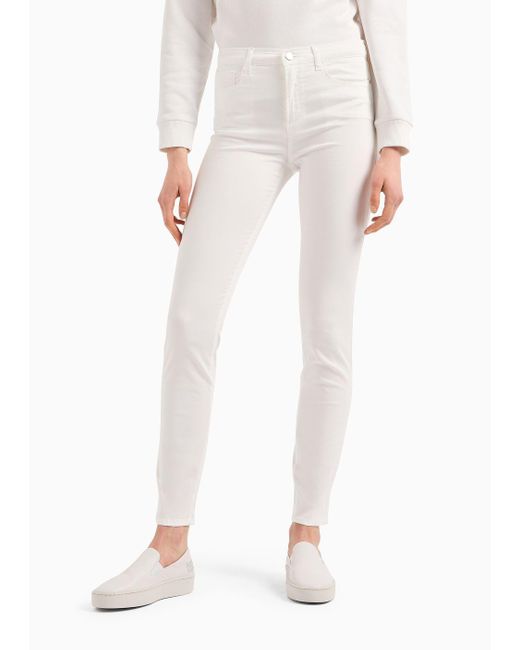 Emporio Armani White Jeans J20 Mit Hohem Bund Und Superschmalem Bein, Aus Stretch-denim In Used-optik