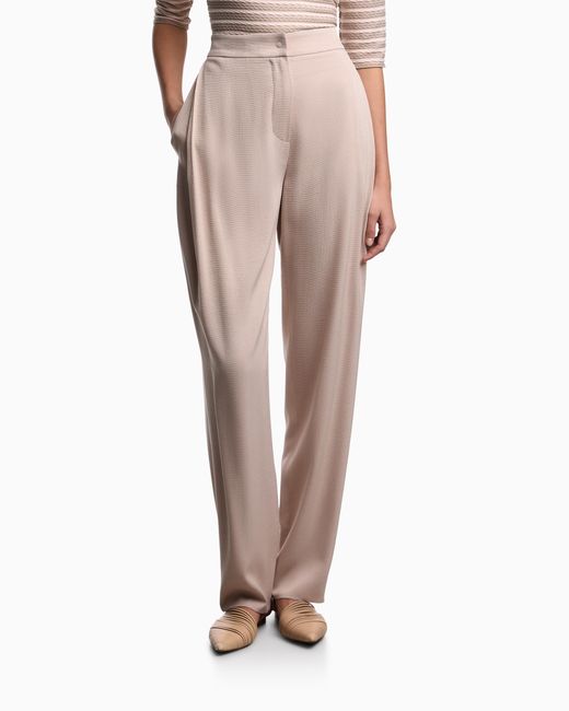 Emporio Armani White Washed Twill Trousers With Side Crease