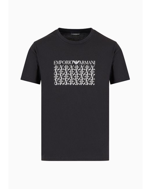 Emporio Armani Beachwear-t-shirt Aus Jersey Mit Makro-logo-print in Black für Herren