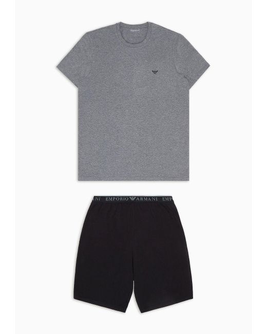 Emporio Armani Gray Comfort-fit Pyjamas With Endurance Logo Bermuda Shorts for men