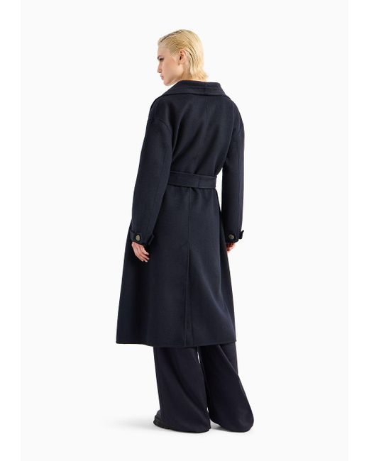Emporio Armani Black Compact Double Wool-blend Robe Coat