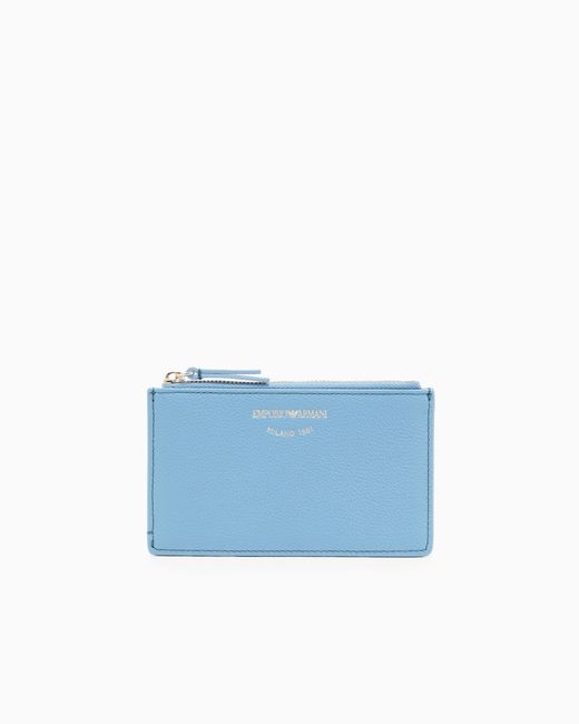 Emporio Armani Blue Zipped, Tumbled-Leather Card Holder