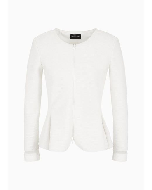 Emporio Armani White Ottoman Jersey, Single-breasted Jacket With Godet Pleats