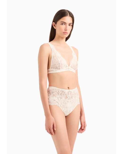 Emporio Armani White Bridal Asv Recycled Lace High-waisted Thong