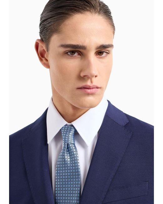 Emporio Armani Blue Pure Silk Tie With Jacquard Op-art Micro Pattern for men