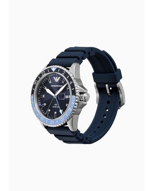 Emporio Armani Uhr Mit Gmt-zweizeigerwerk Aus Blauem Silikon in Blue für Herren