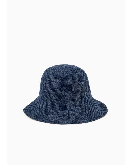 Emporio Armani Blue Braided-weave Cloche Hat With Ea Signature Embroidery