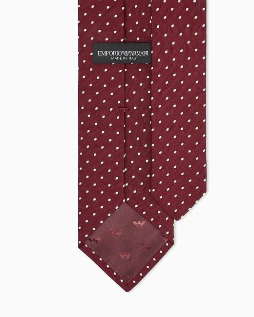 Emporio Armani White Silk Tie With A Small Polka Dot Pattern for men