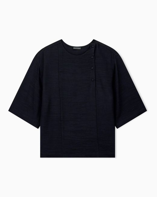 Emporio Armani Black Textured Fabric Blouse With Bark Effect Signature Capsule