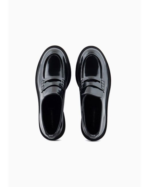Emporio Armani Black Brushed-leather Chunky Loafers