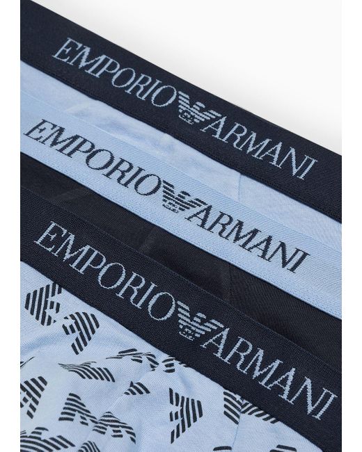 Emporio Armani Blue Three-pack Of Pure Cotton Briefs for men