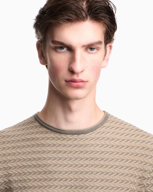 Emporio Armani Gray Icon Virgin-Wool Jumper With A Two-Tone Chevron Motif for men