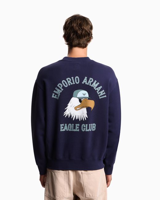 Emporio Armani Blue Eagle Club Organic Jersey Sweatshirt With Print for men