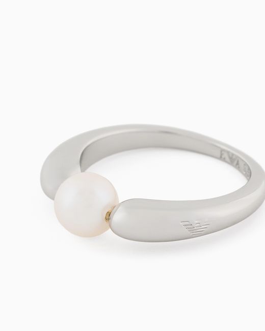 Emporio Armani White Tone Brass Center Focal Ring