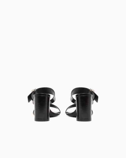 Emporio Armani White Shiny Polished Leather Sandals With Heel