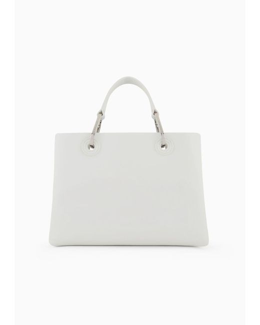 Emporio Armani White Small Myea Shopper Bag With Oversized Embossed Logo