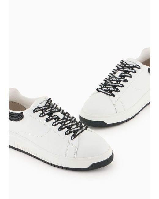 Emporio Armani White Sneaker Aus Leder Mit Gummierter Rückseite