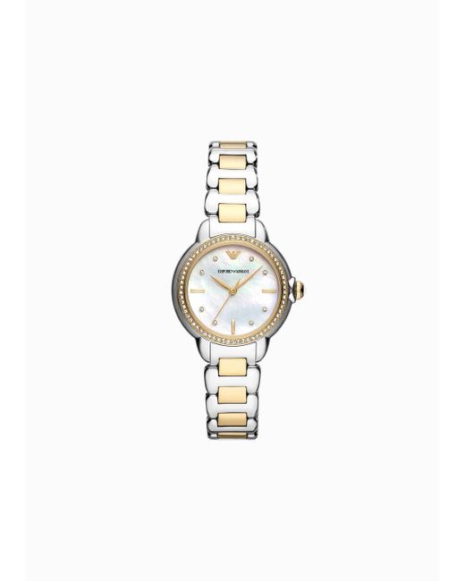 Emporio Armani White Three-hand Two-tone Stainless Steel Watch