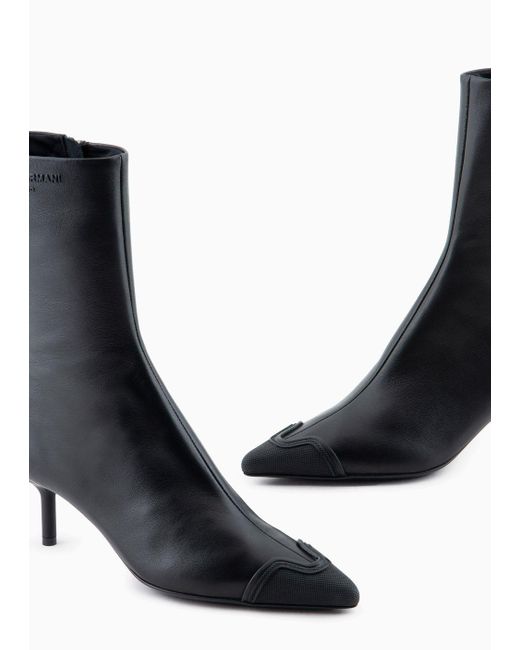 Emporio Armani Black Nappa Leather Ankle Boots With Rubber Toe And Heel