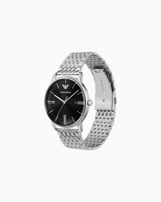 Emporio Armani White Three-Hand Date Stainless Steel Watch for men
