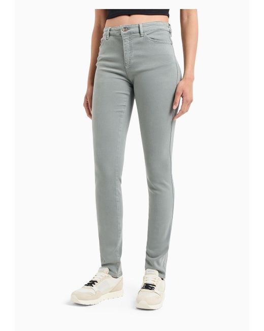 Jeans J18 Vita Alta E Gamba Skinny In Tessuto Stretch Tinto Capo di Emporio Armani in Gray